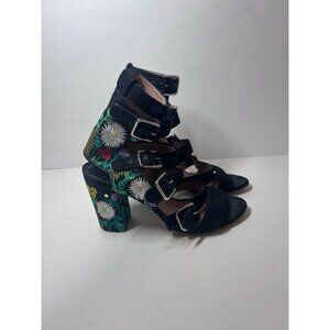 Laurence Dacade Dana Floral Embroidered Linen Sandal Block Heel 36